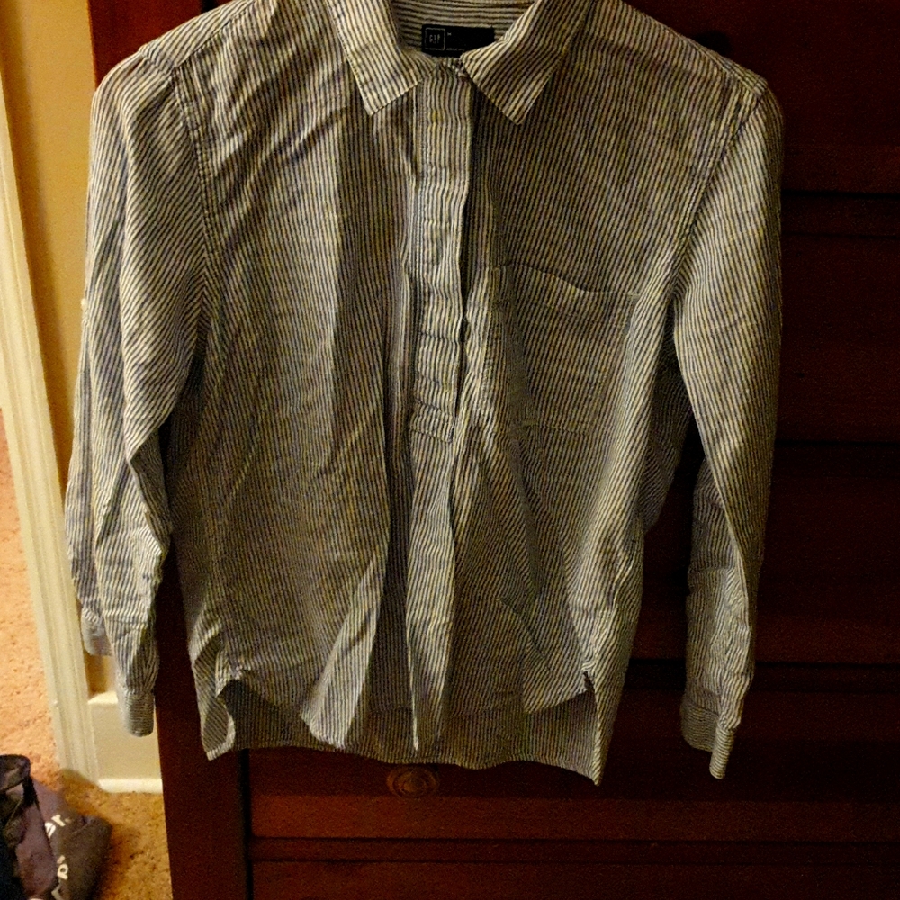 Womens button down light blue pin stripe